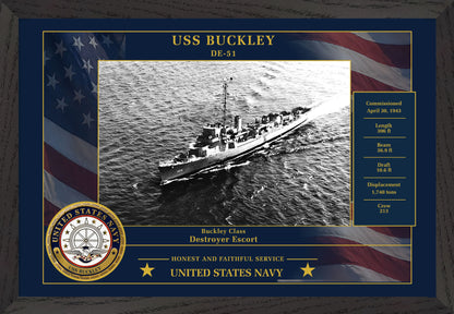 USS Buckley DE-51 Framed Patriotic Photo