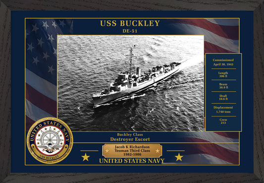 USS Buckley DE-51 Framed Patriotic Photo