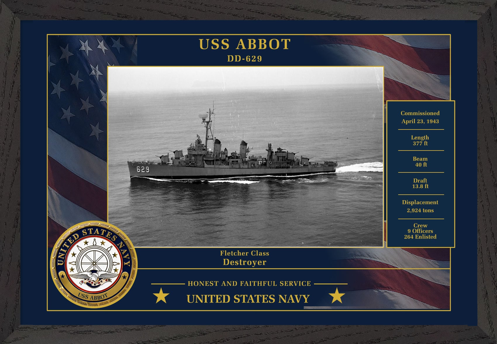 USS Abbot DD-629 Framed Patriotic Photo