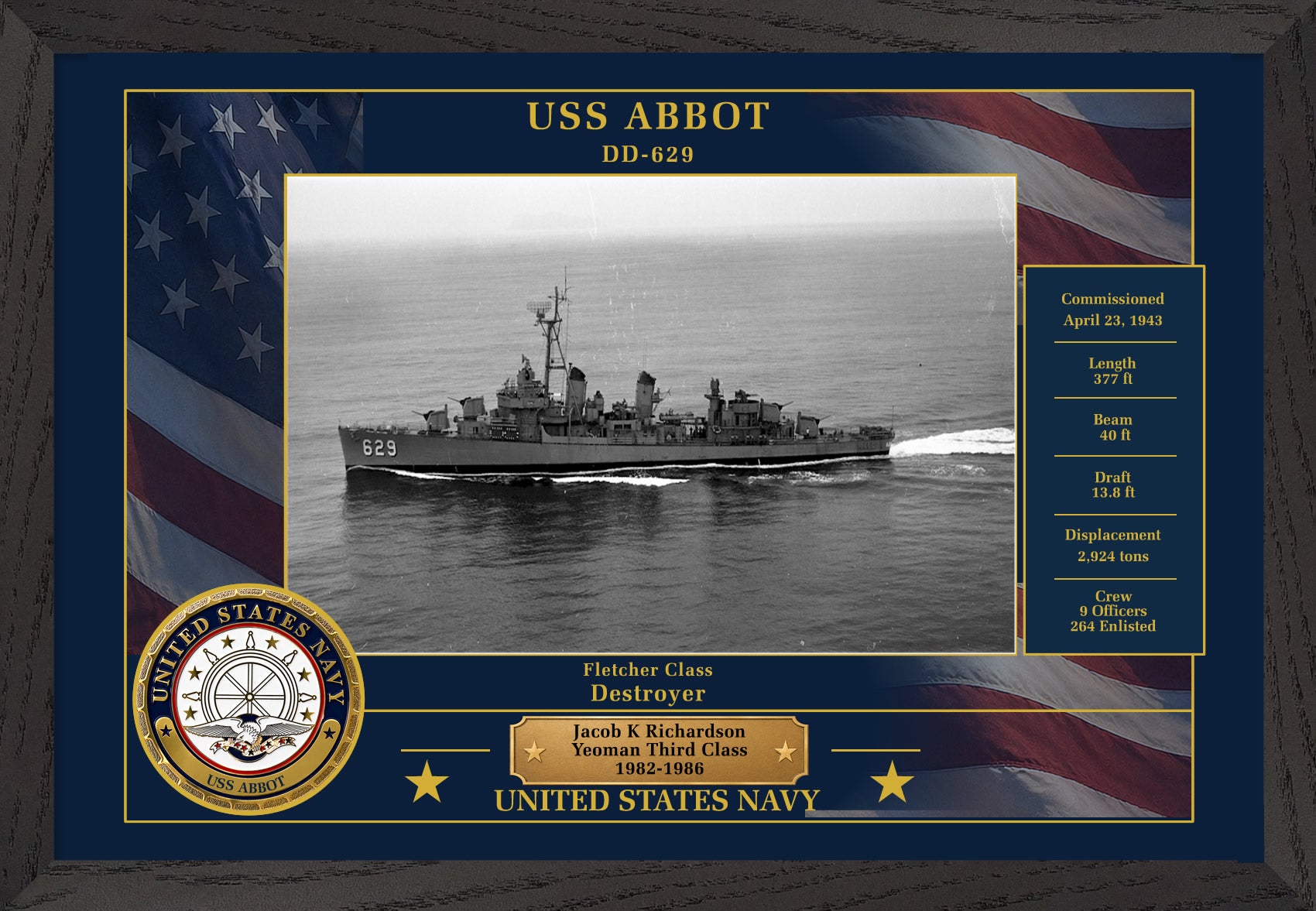 USS Abbot DD-629 Framed Patriotic Photo