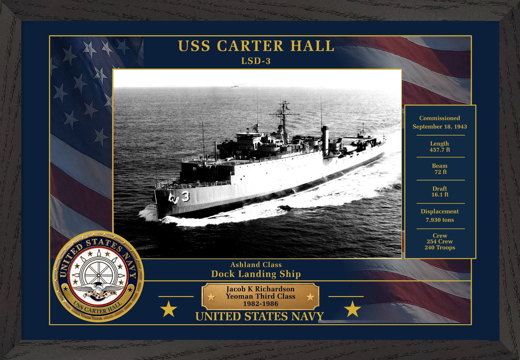USS Carter Hall LSD-3 Framed Patriotic Photo
