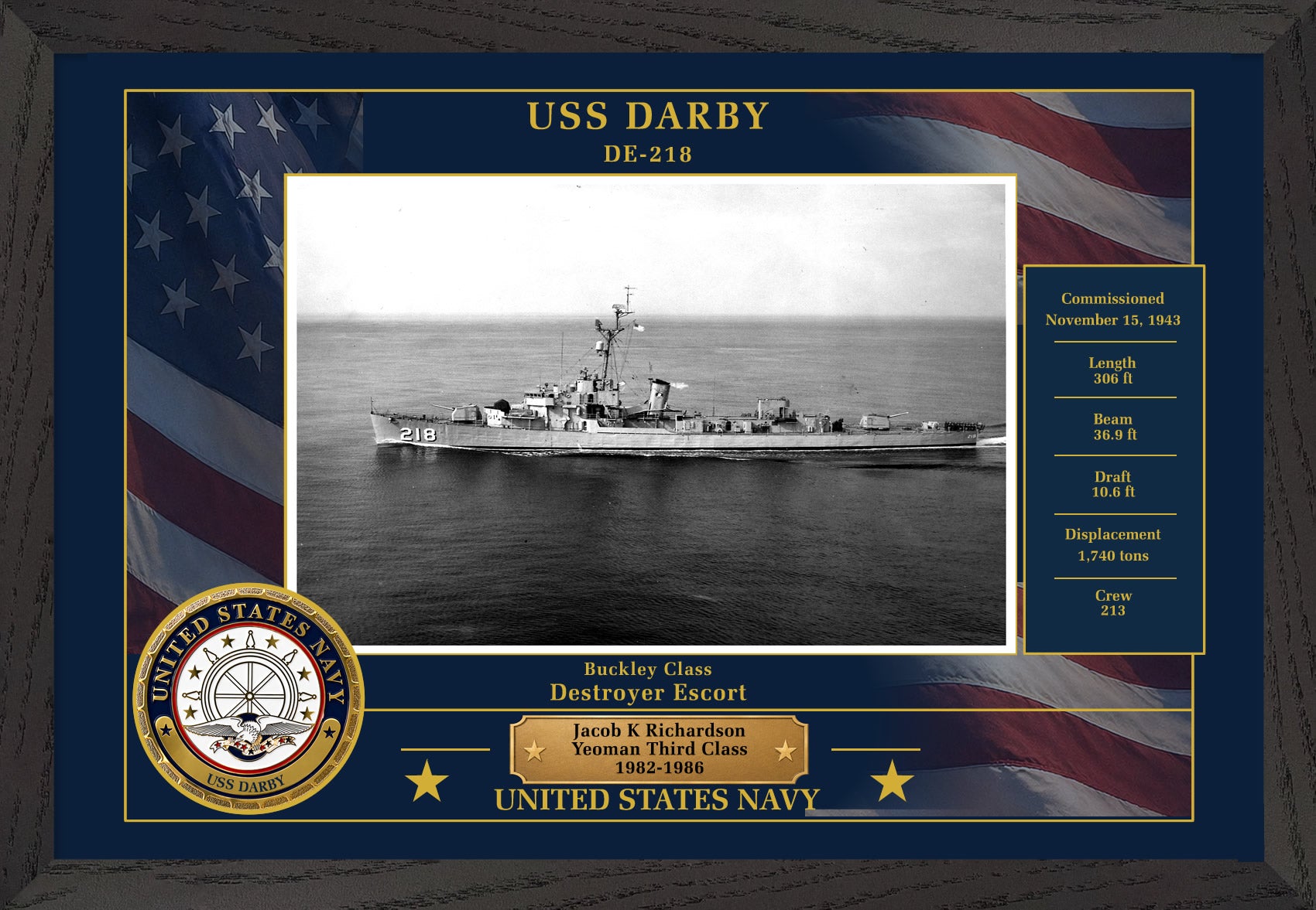 USS Darby DE-218 Framed Patriotic Photo