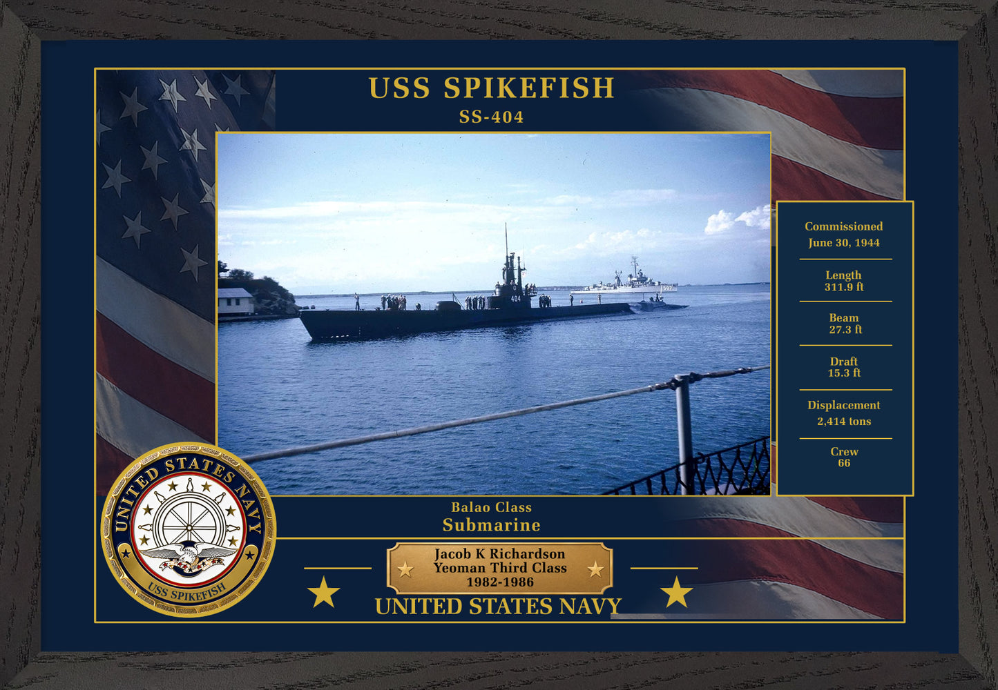 USS Spikefish SS-404 Framed Patriotic Photo