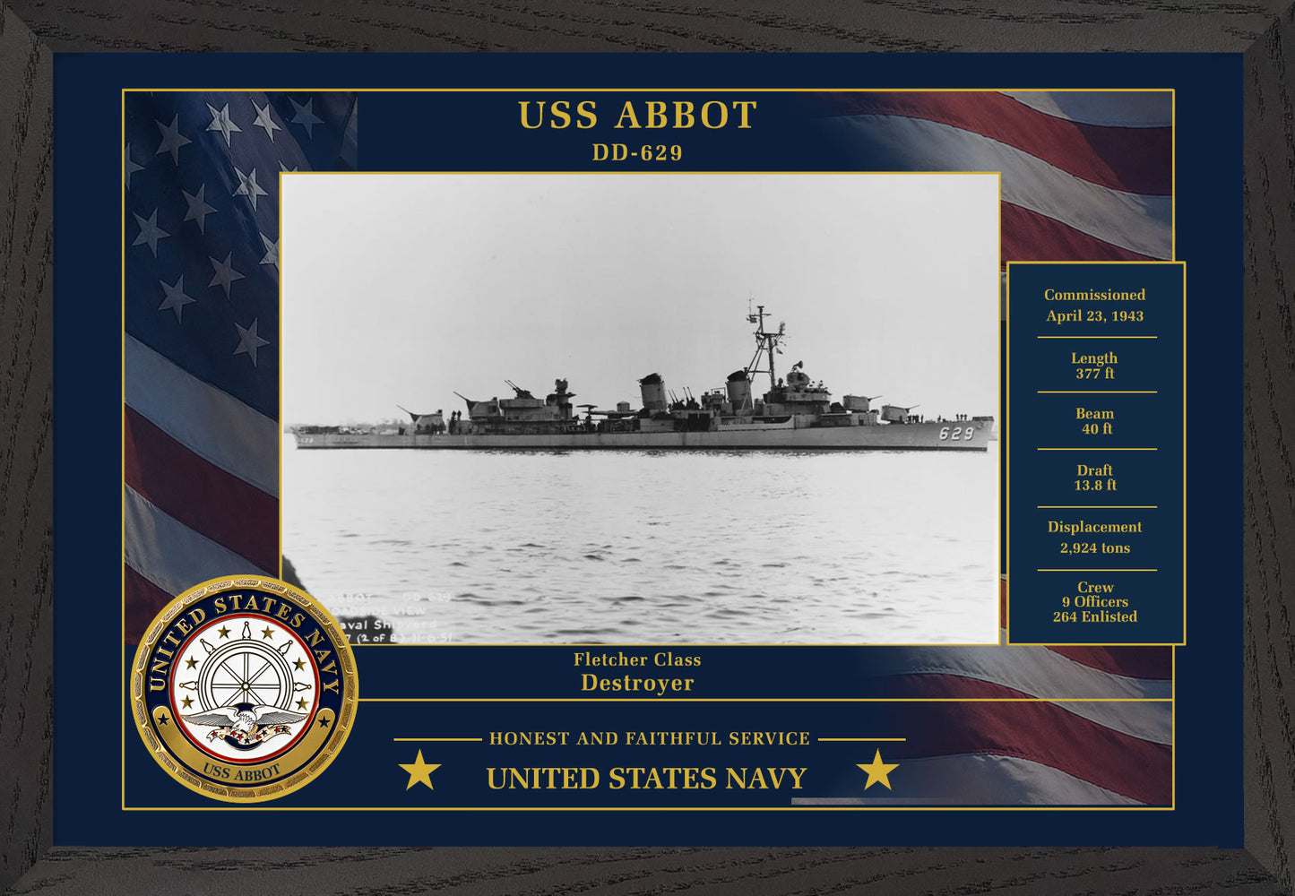 USS Abbot DD-629 Framed Patriotic Photo