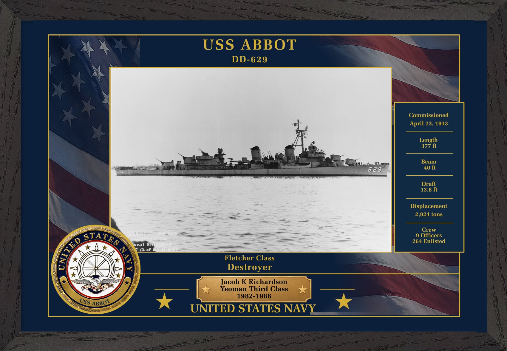 USS Abbot DD-629 Framed Patriotic Photo