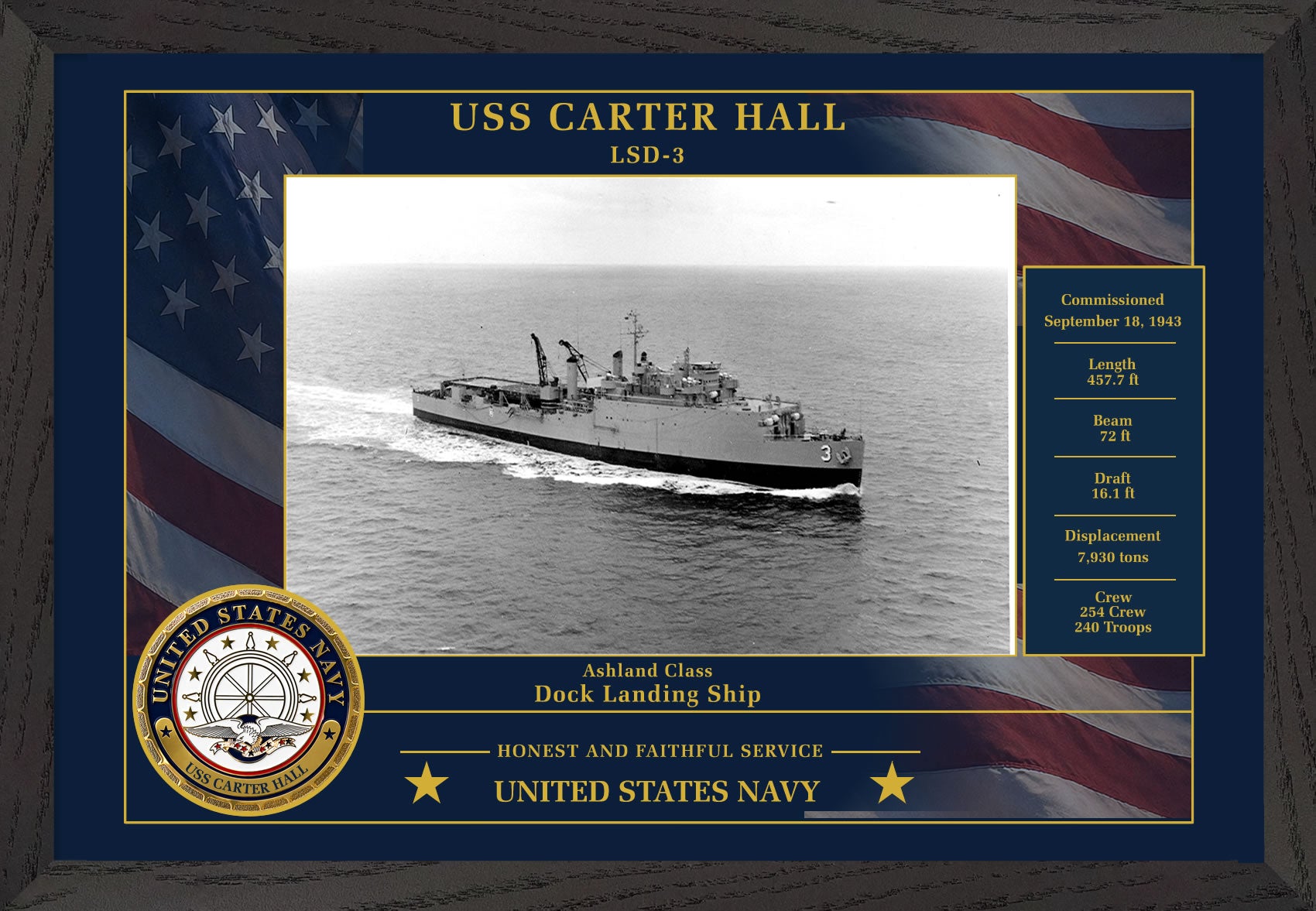 USS Carter Hall LSD-3 Framed Patriotic Photo
