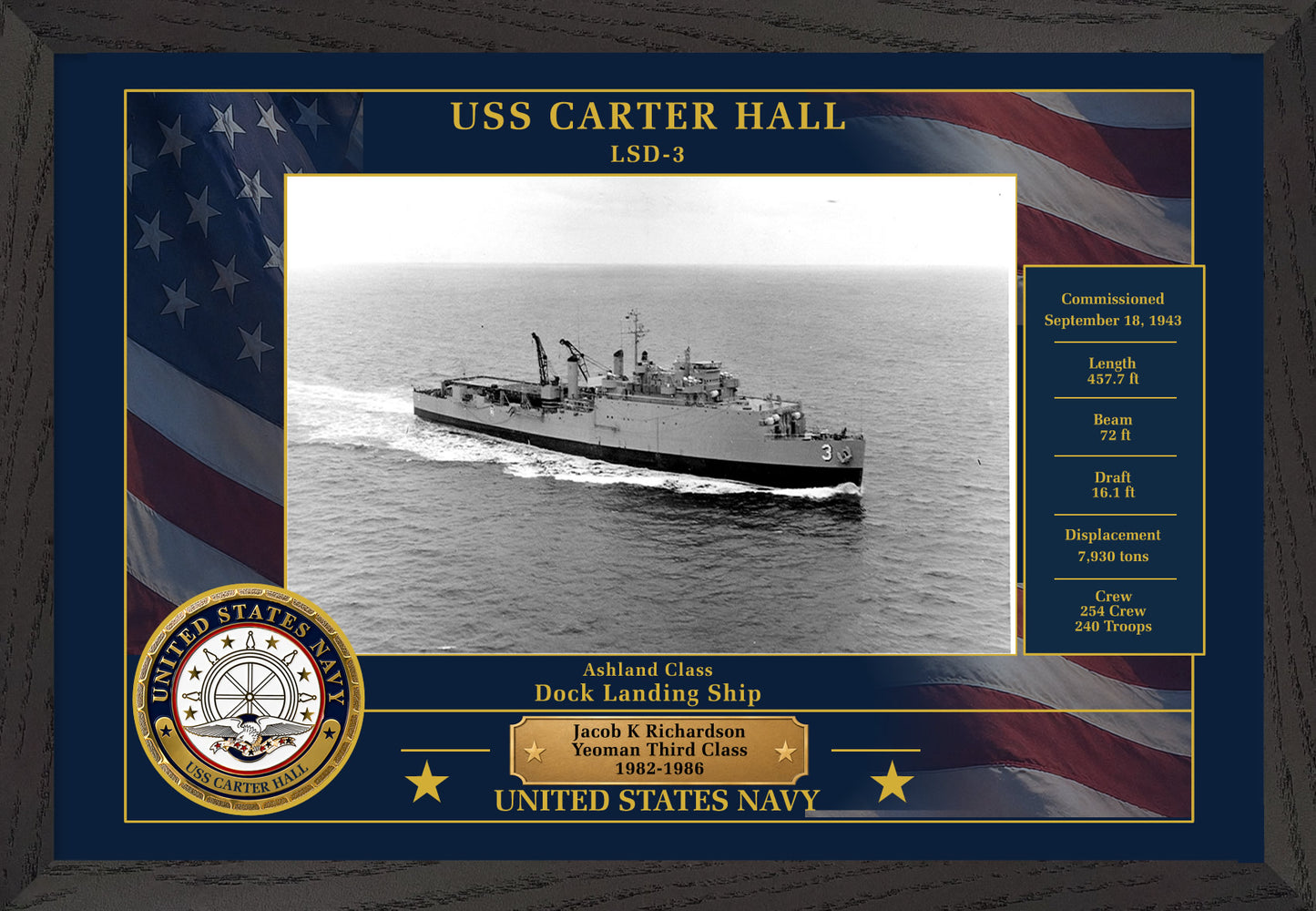 USS Carter Hall LSD-3 Framed Patriotic Photo