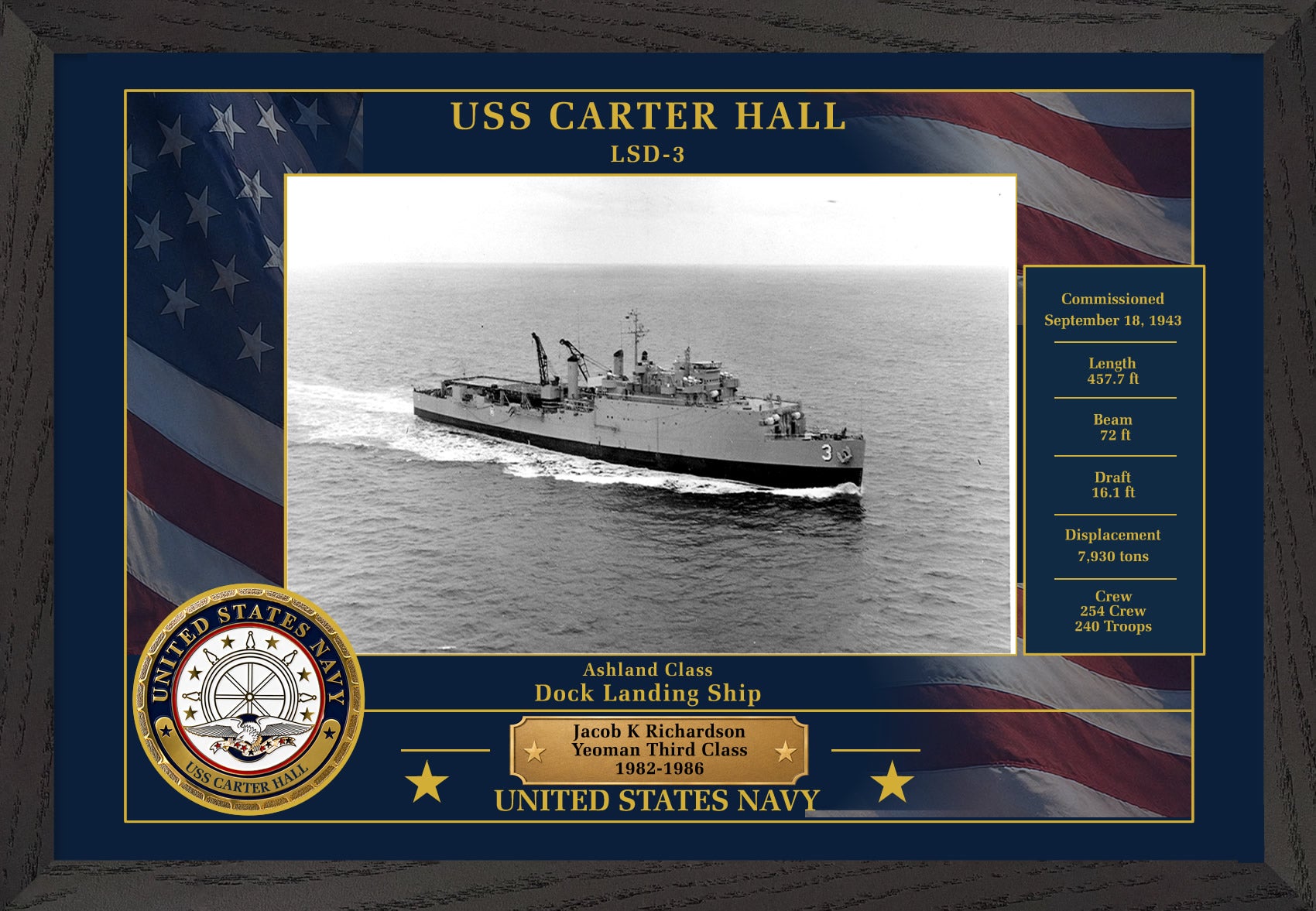 USS Carter Hall LSD-3 Framed Patriotic Photo