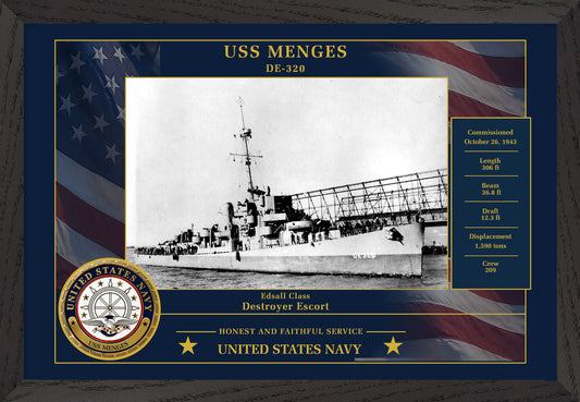 USS Menges DE-320 Framed Patriotic Photo