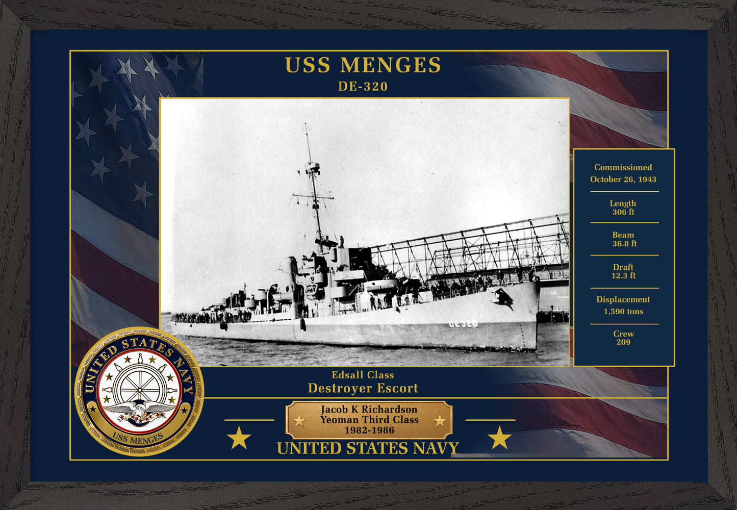 USS Menges DE-320 Framed Patriotic Photo