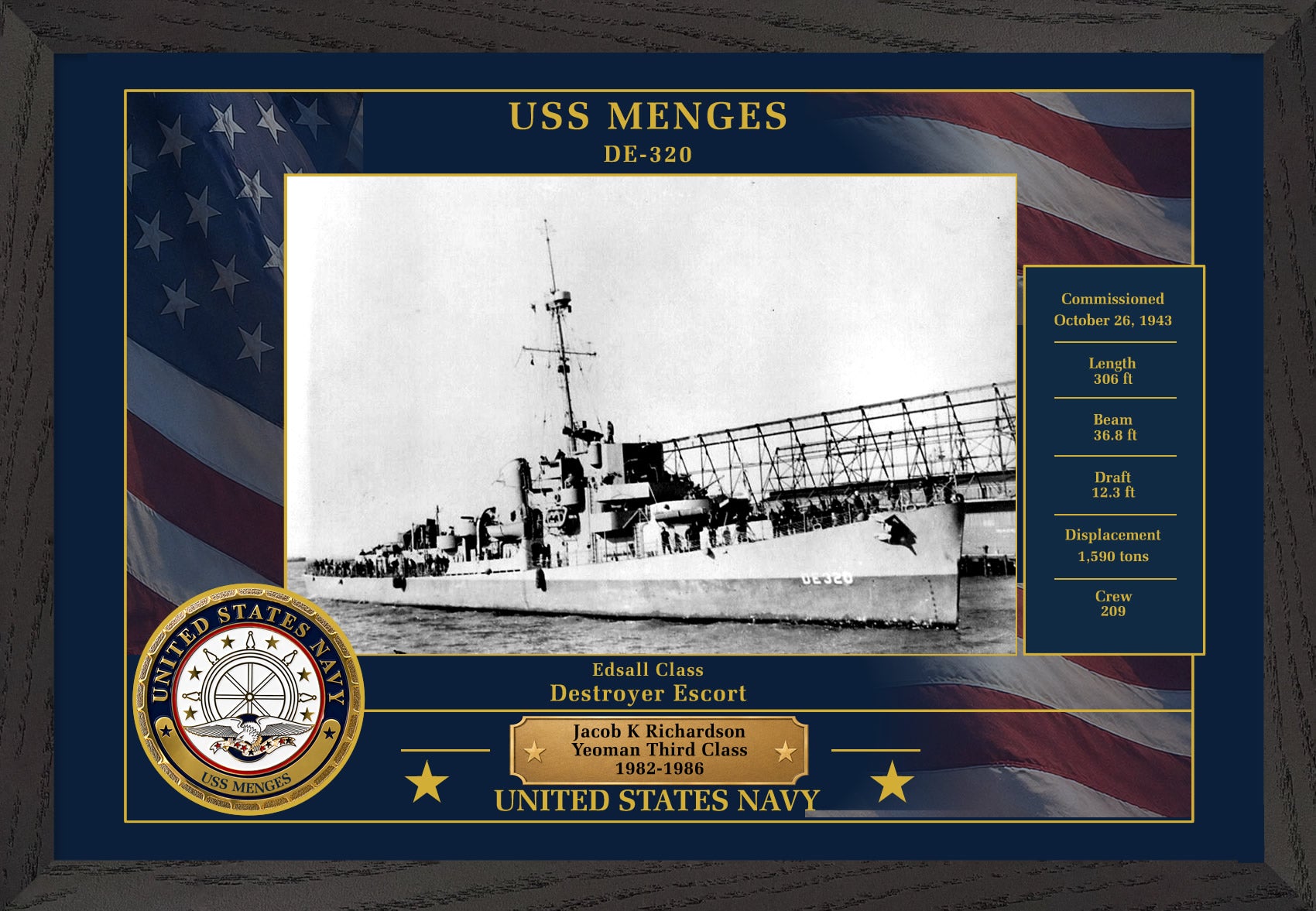 USS Menges DE-320 Framed Patriotic Photo