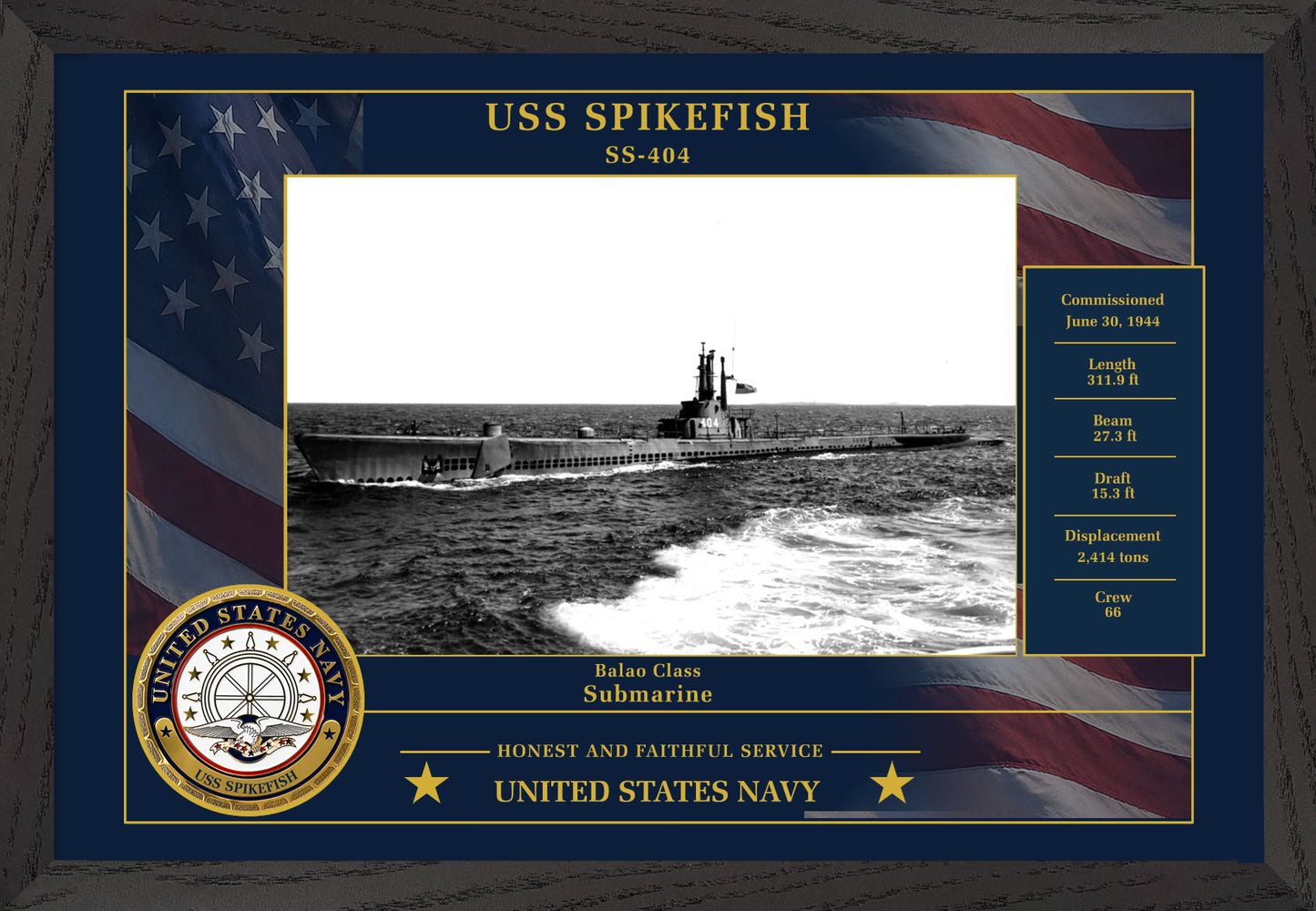 USS Spikefish SS-404 Framed Patriotic Photo