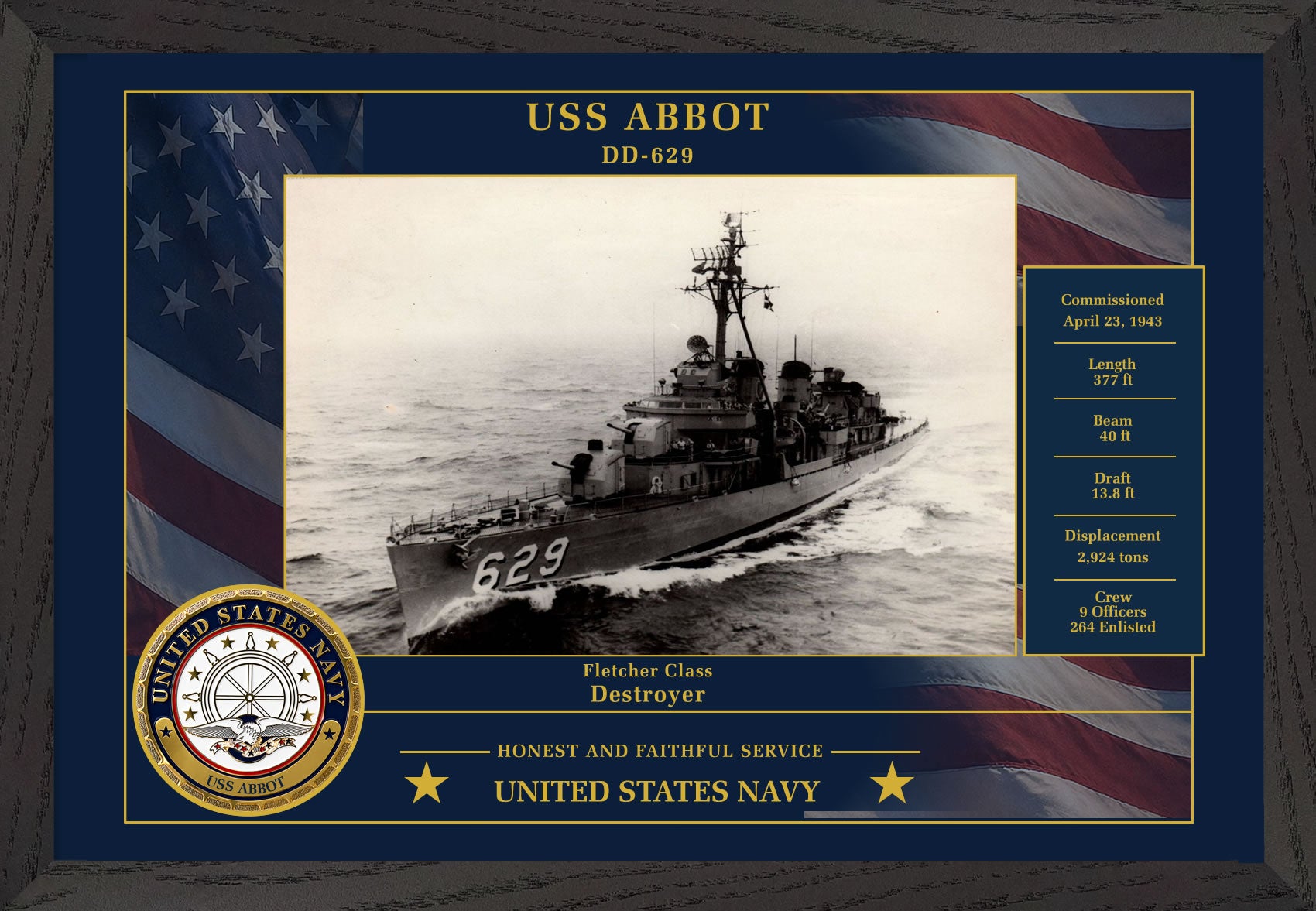 USS Abbot DD-629 Framed Patriotic Photo