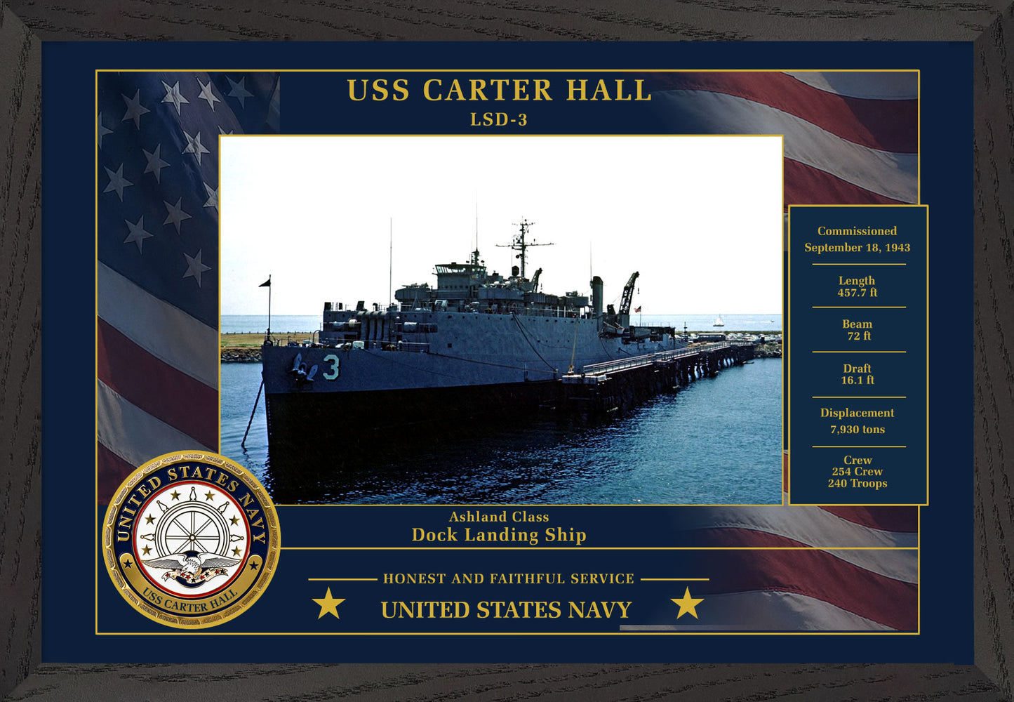 USS Carter Hall LSD-3 Framed Patriotic Photo