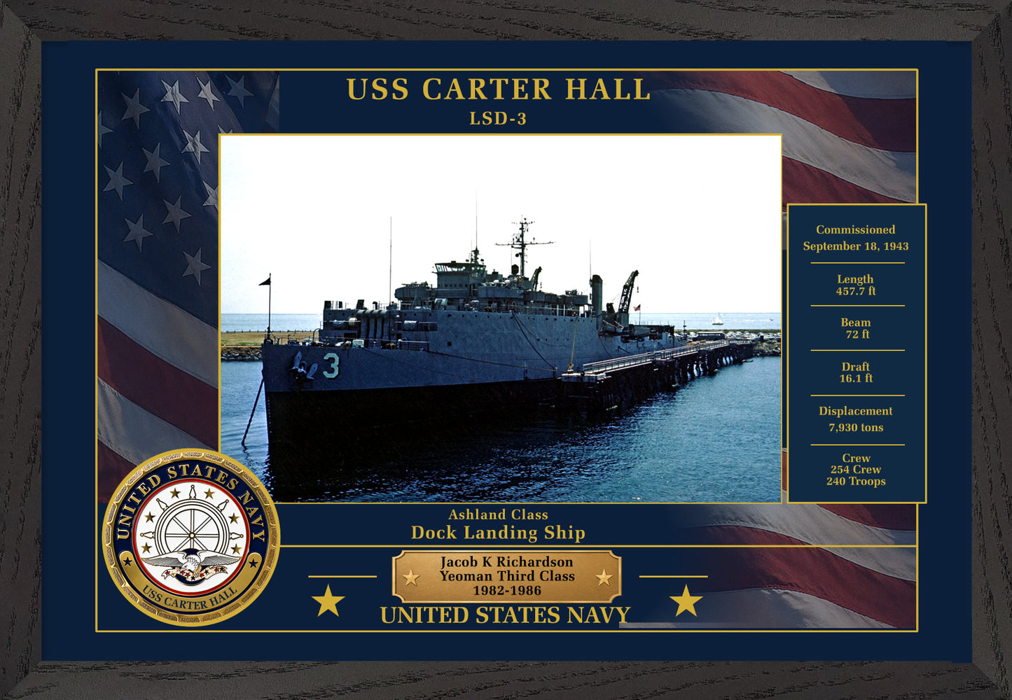 USS Carter Hall LSD-3 Framed Patriotic Photo