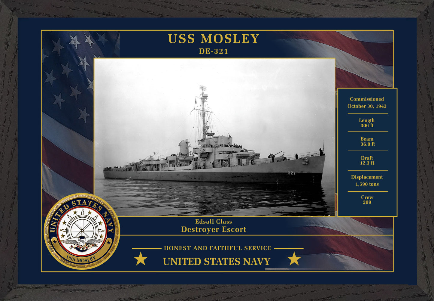 USS Mosley DE-321 Framed Patriotic Photo