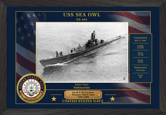 USS Sea Owl SS-405 Framed Patriotic Photo