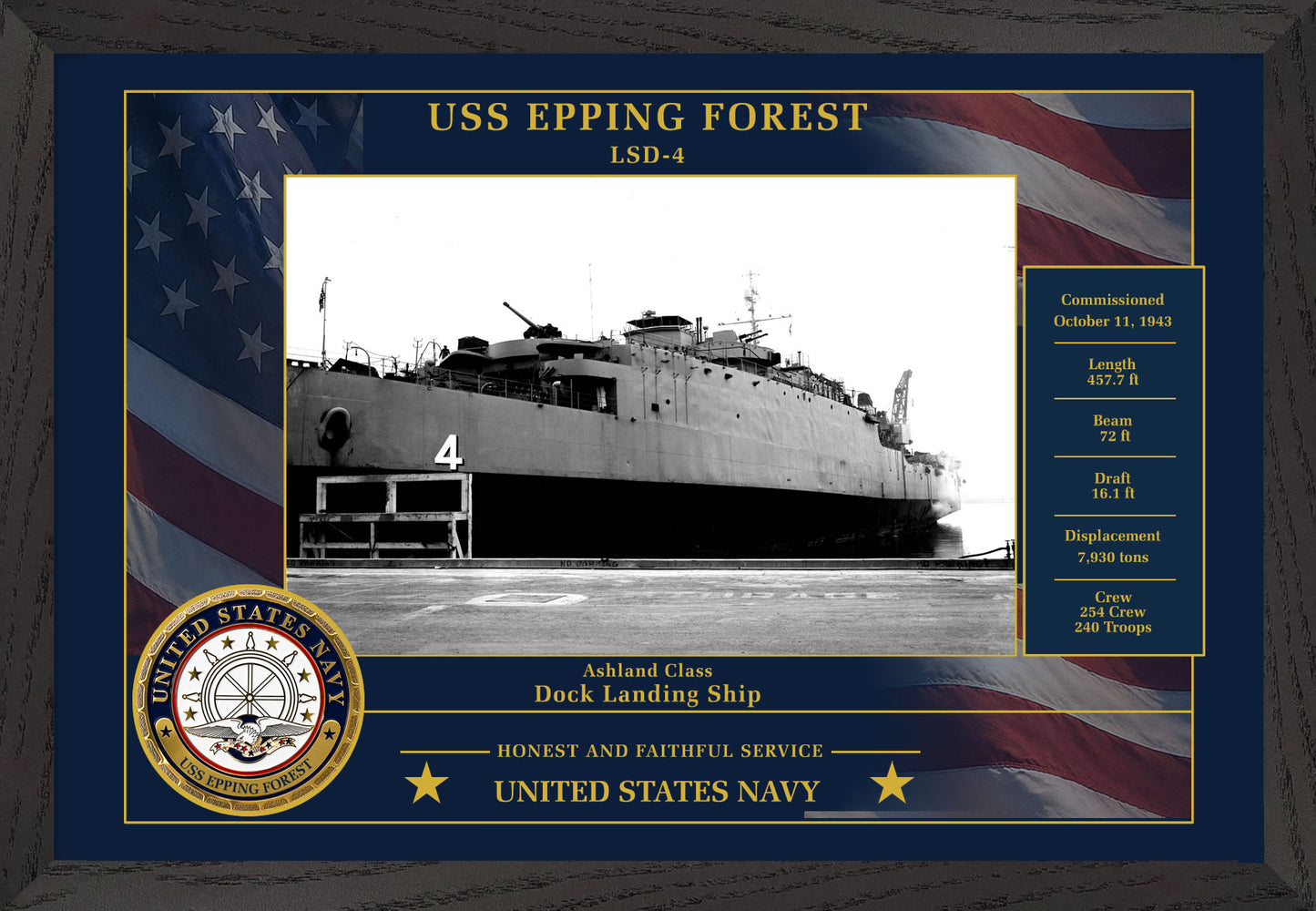 USS Epping Forest LSD-4 Framed Patriotic Photo