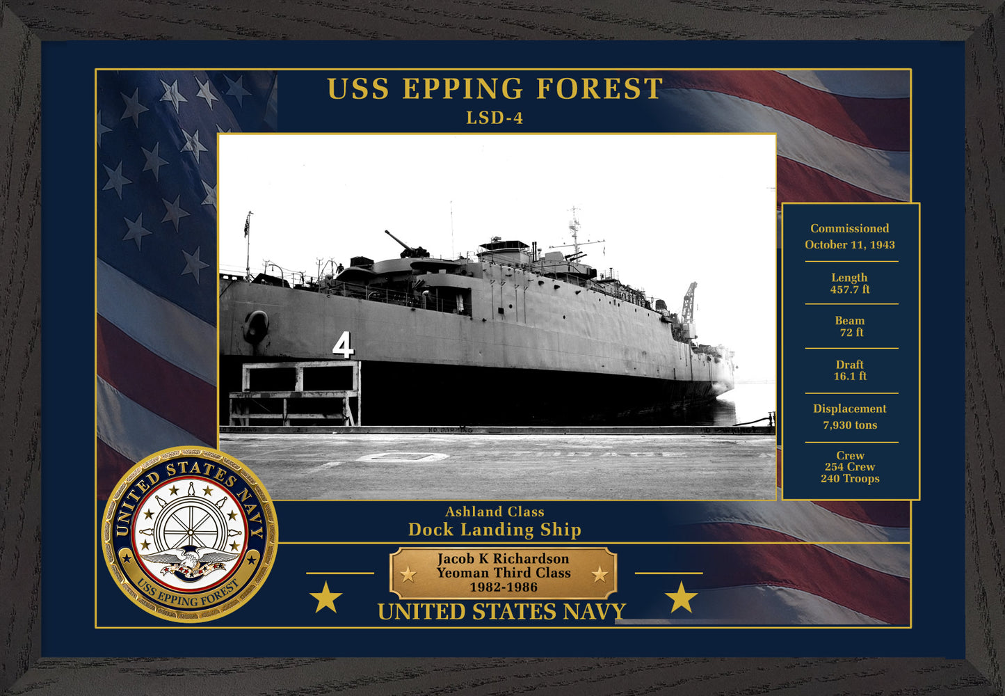 USS Epping Forest LSD-4 Framed Patriotic Photo