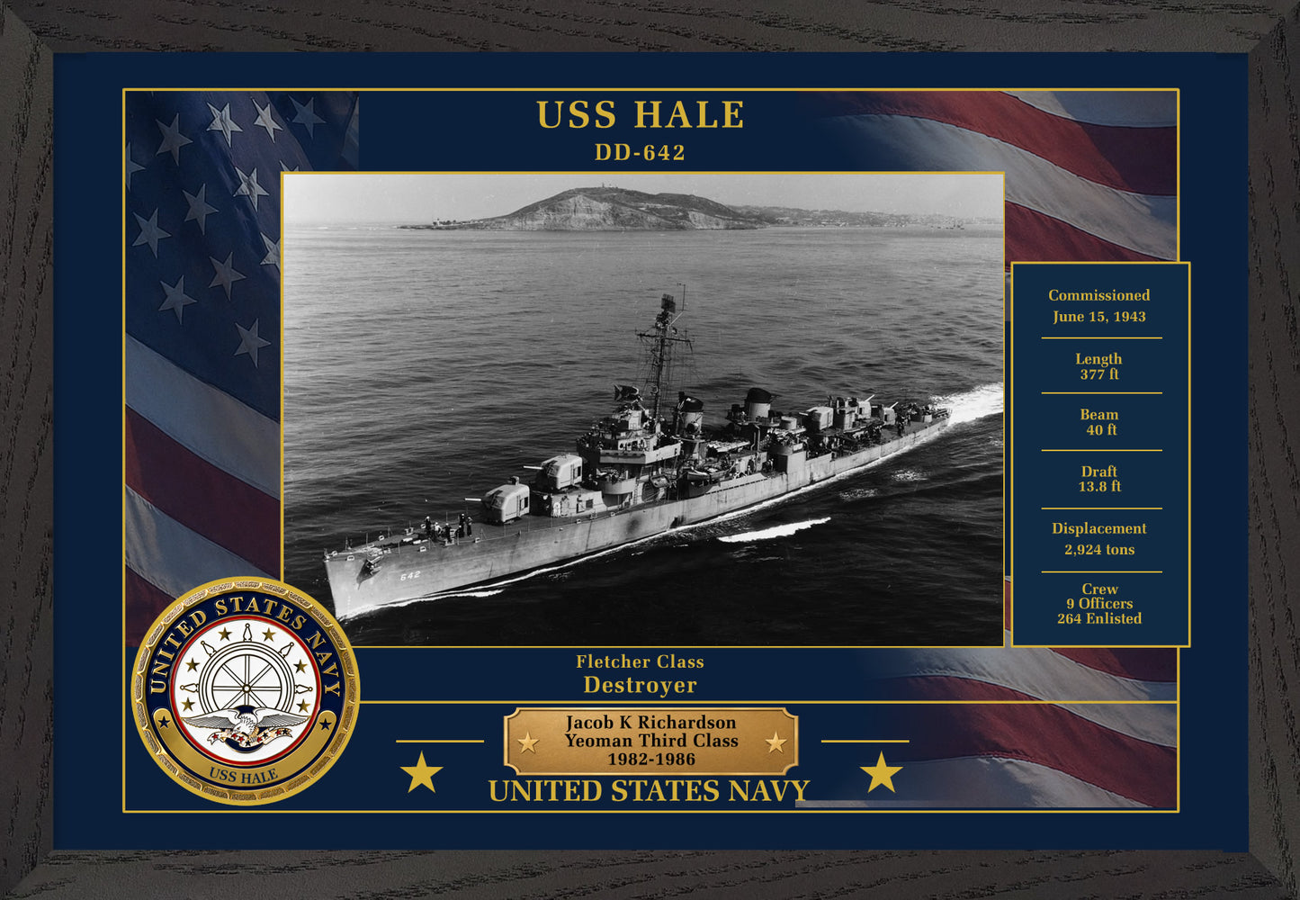 USS Hale DD-642 Framed Patriotic Photo