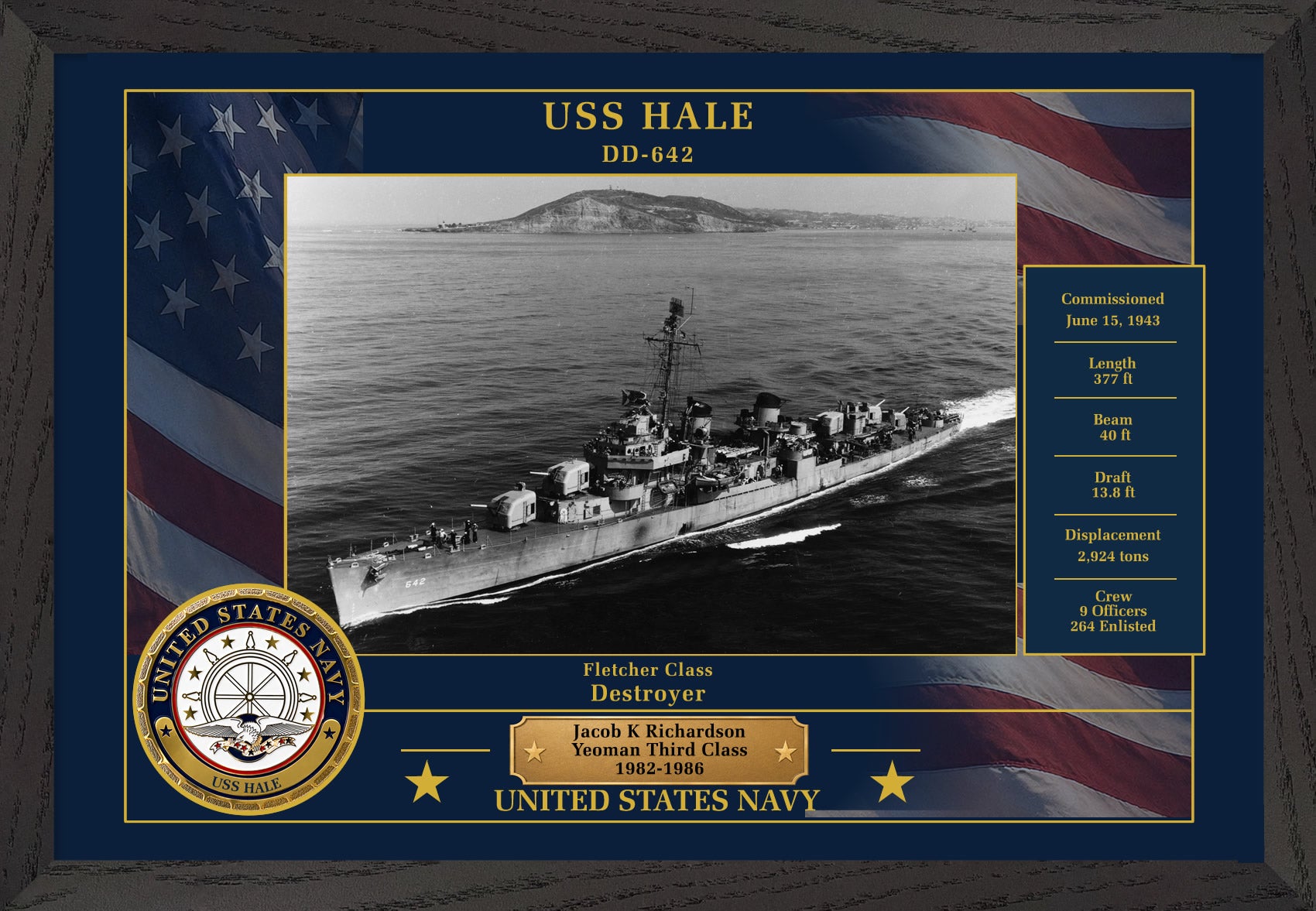 USS Hale DD-642 Framed Patriotic Photo