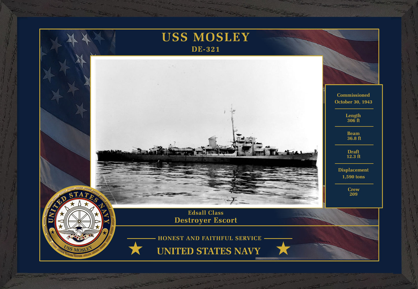 USS Mosley DE-321 Framed Patriotic Photo
