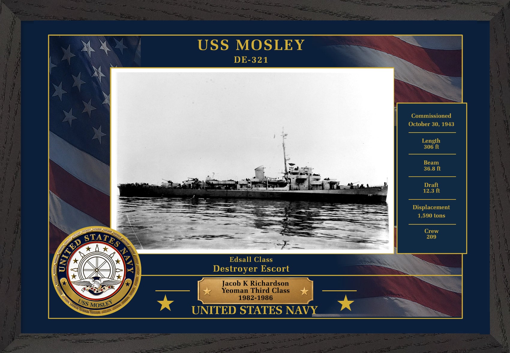 USS Mosley DE-321 Framed Patriotic Photo