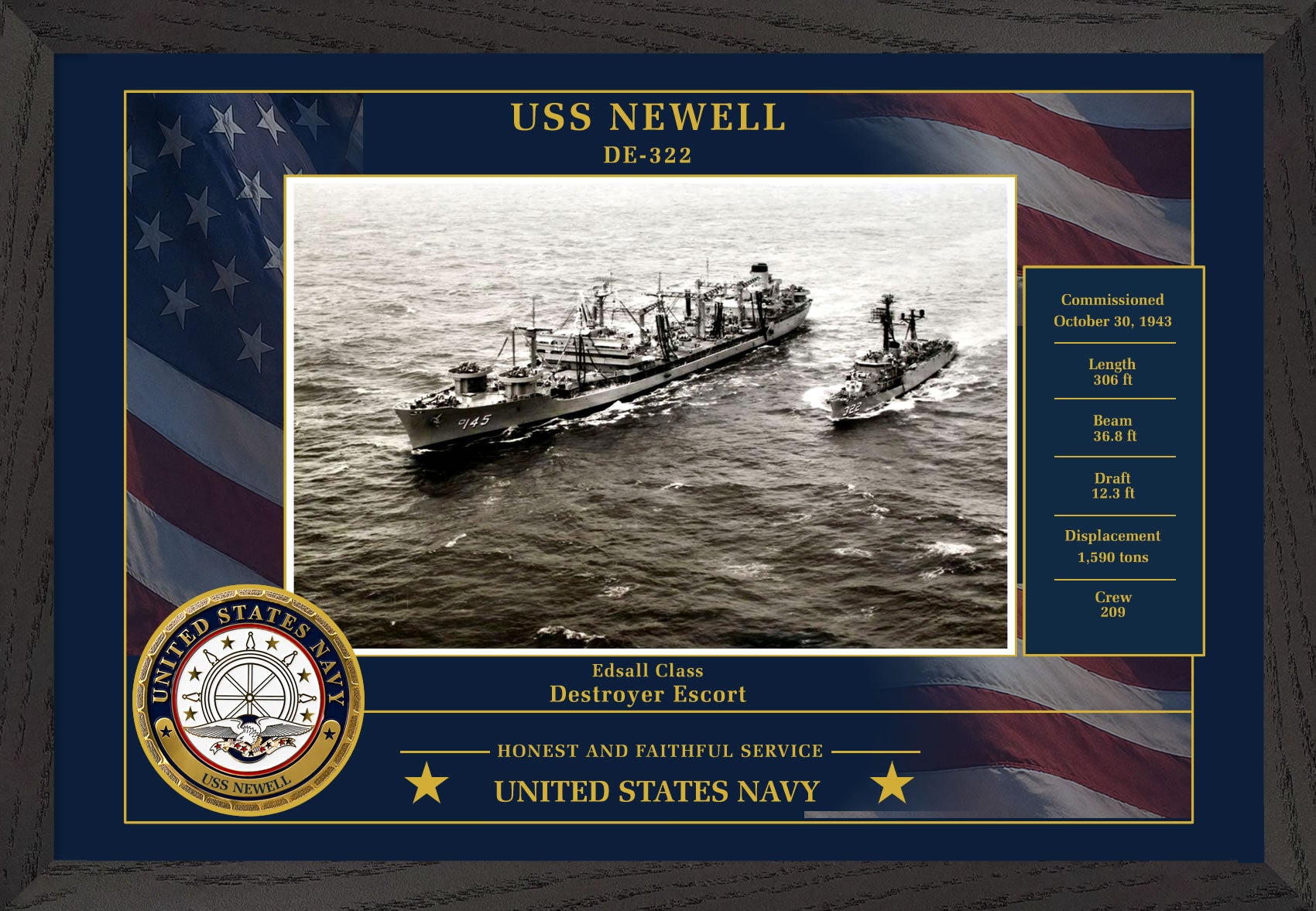 USS Newell DE-322 Framed Patriotic Photo