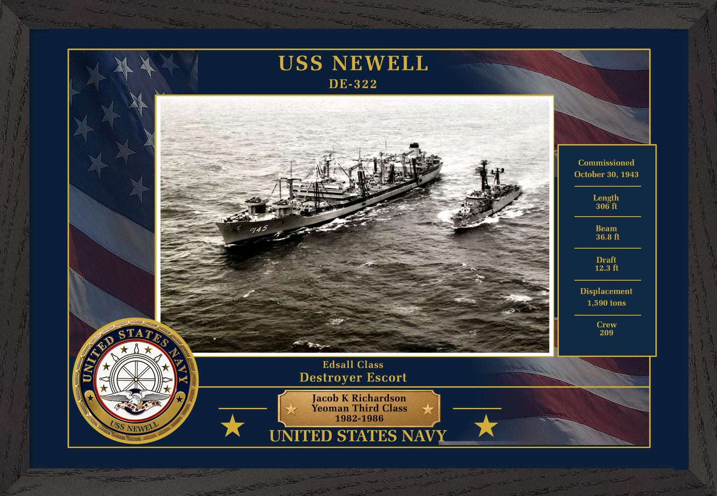 USS Newell DE-322 Framed Patriotic Photo
