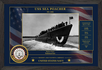 USS Sea Poacher SS-406 Framed Patriotic Photo