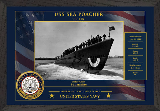 USS Sea Poacher SS-406 Framed Patriotic Photo
