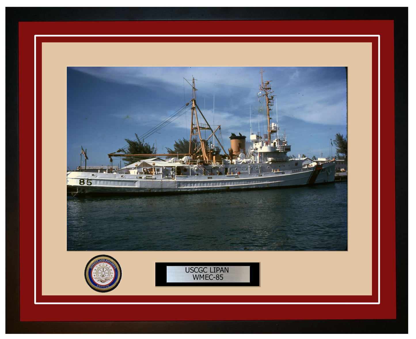 USCGC LIPAN WMEC 85 Framed Coast Guard Ship Photo Burgundy 59WMEC85