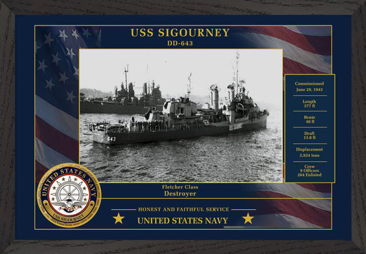 USS Sigourney DD-643 Framed Patriotic Photo