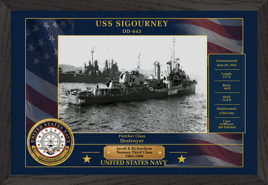 USS Sigourney DD-643 Framed Patriotic Photo