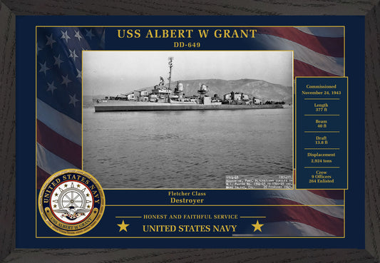 USS Albert W Grant DD-649 Framed Patriotic Photo