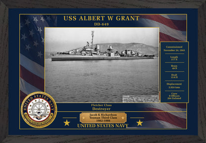 USS Albert W Grant DD-649 Framed Patriotic Photo