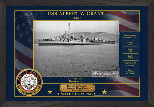 USS Albert W Grant DD-649 Framed Patriotic Photo
