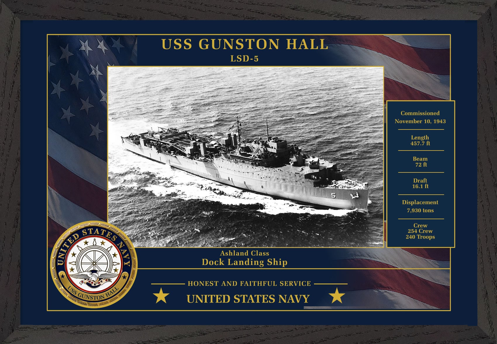 USS Gunston Hall LSD-5 Framed Patriotic Photo