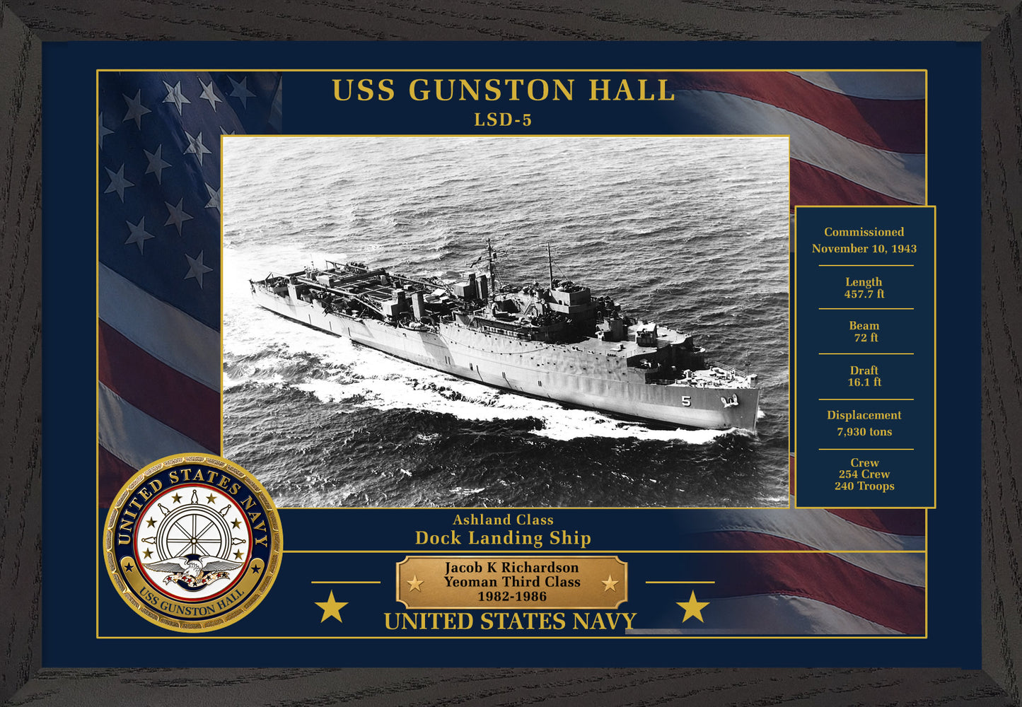 USS Gunston Hall LSD-5 Framed Patriotic Photo