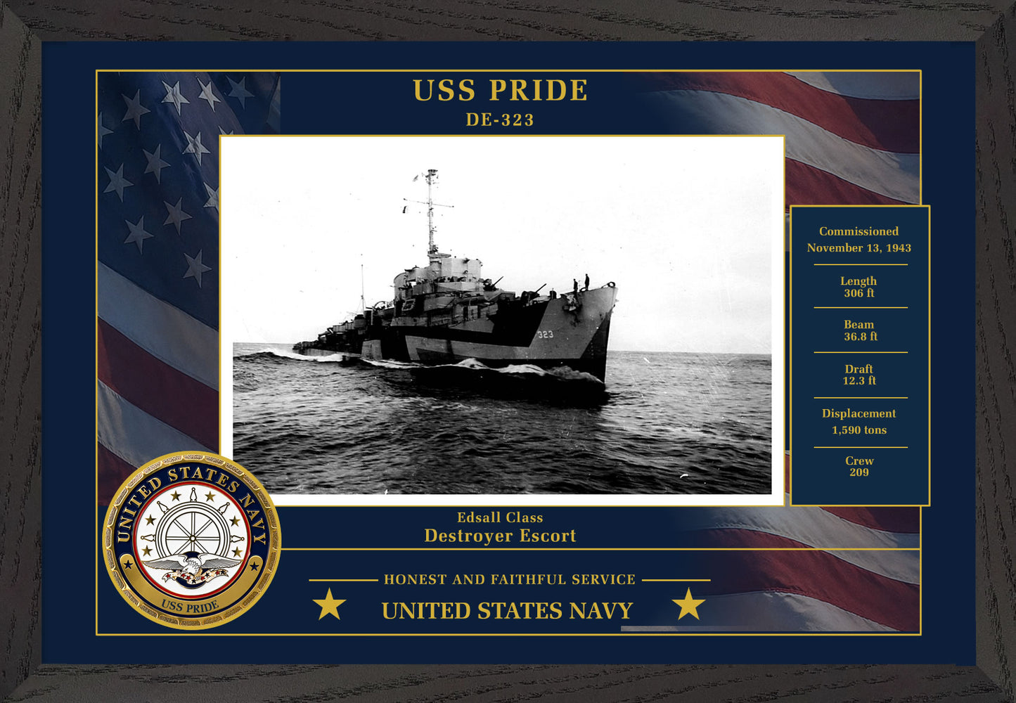 USS Pride DE-323 Framed Patriotic Photo