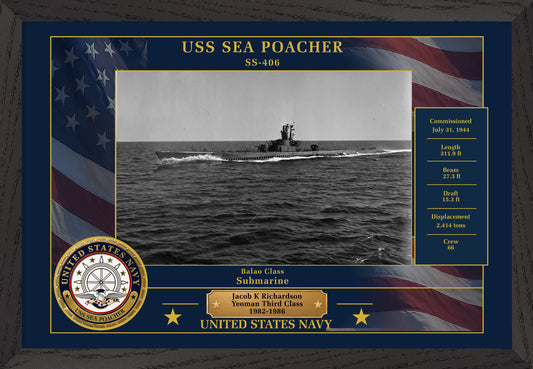 USS Sea Poacher SS-406 Framed Patriotic Photo