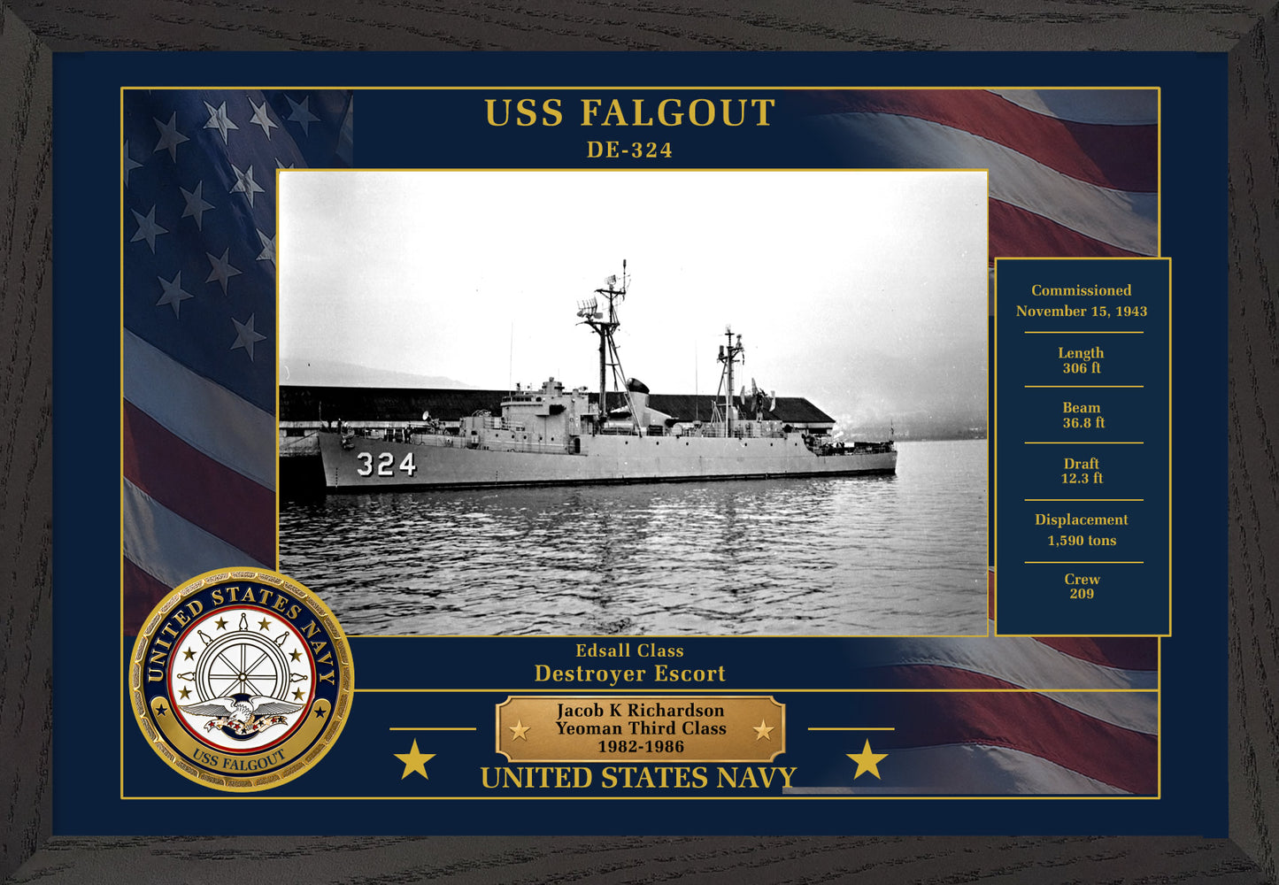 USS Falgout DE-324 Framed Patriotic Photo