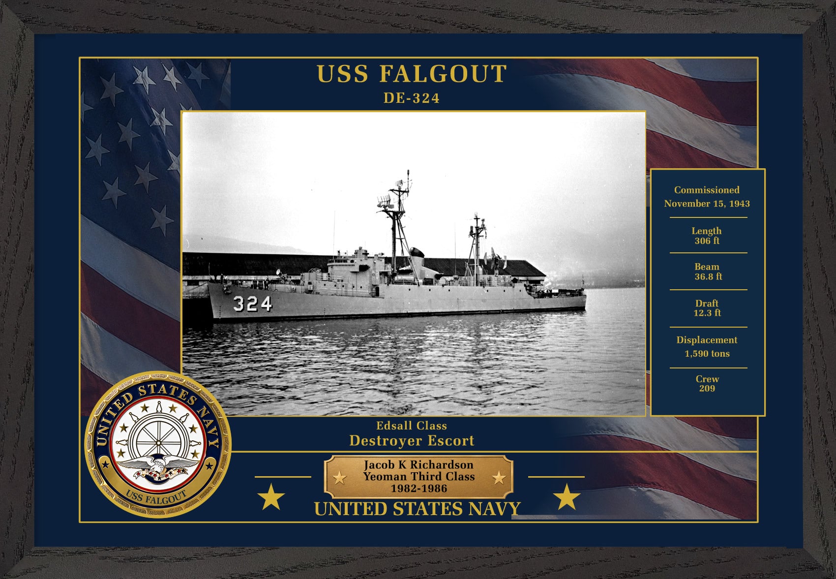 USS Falgout DE-324 Framed Patriotic Photo