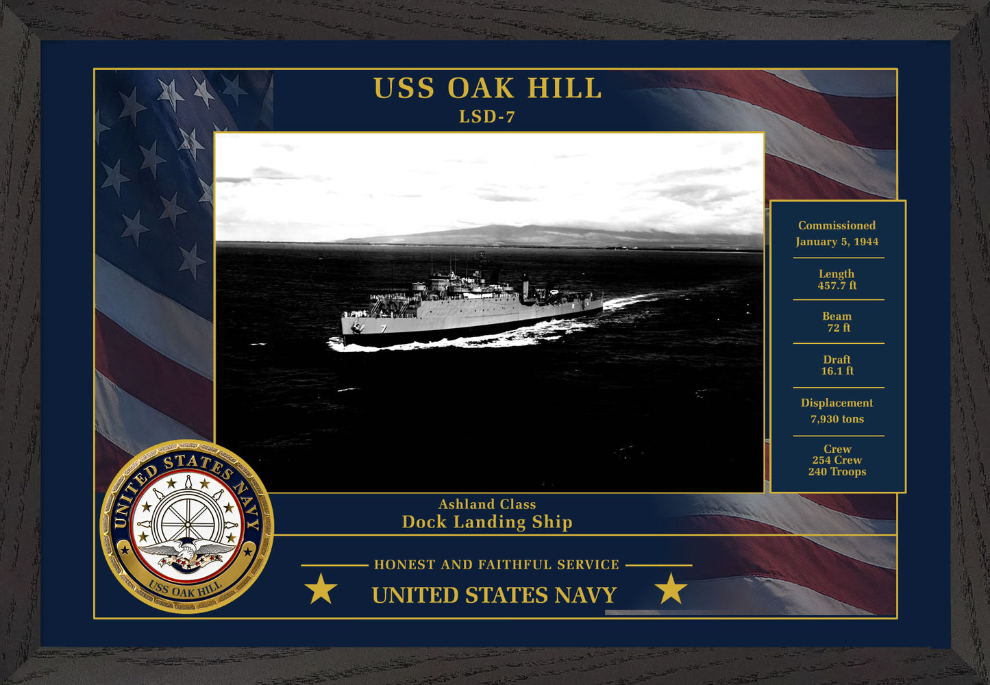 USS Oak Hill LSD-7 Framed Patriotic Photo