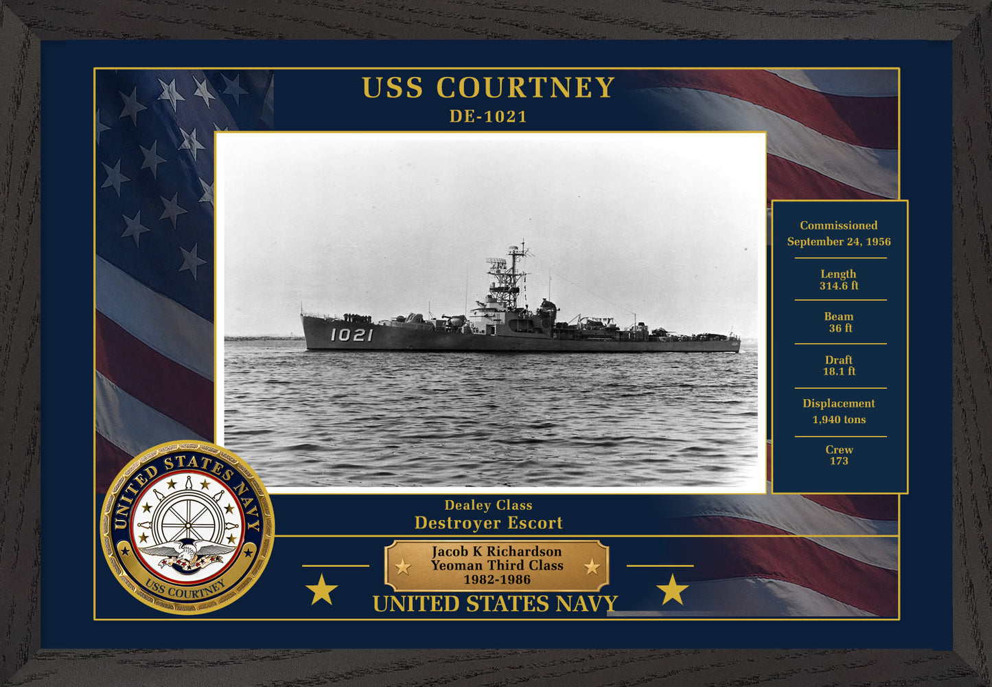 USS Courtney DE-1021 Framed Patriotic Photo
