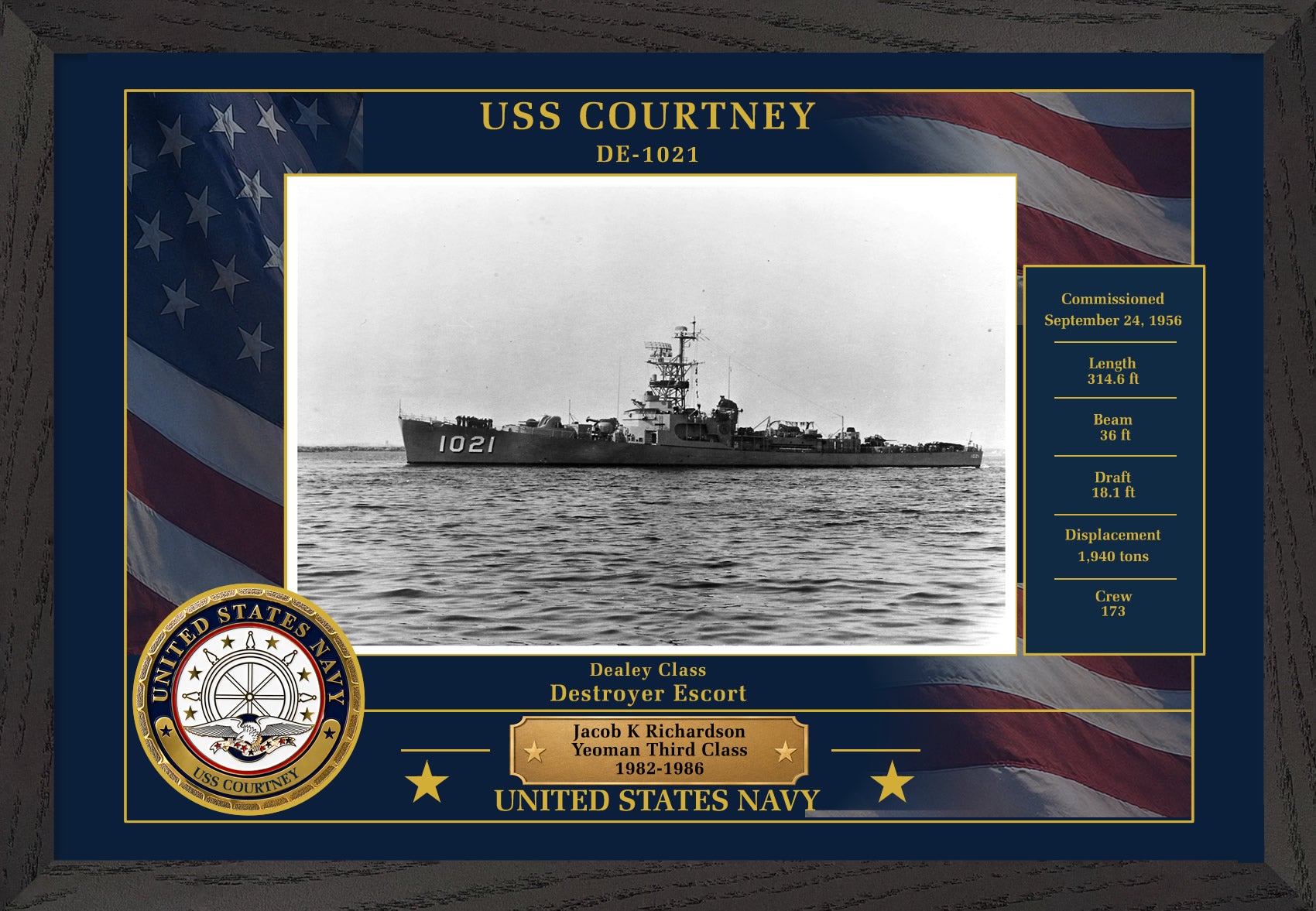 USS Courtney DE-1021 Framed Patriotic Photo