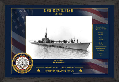 USS Devilfish SS-292 Framed Patriotic Photo