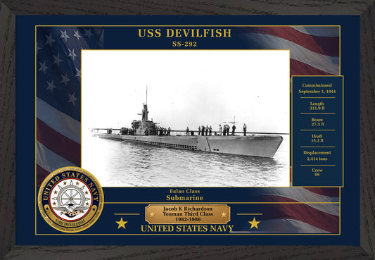 USS Devilfish SS-292 Framed Patriotic Photo