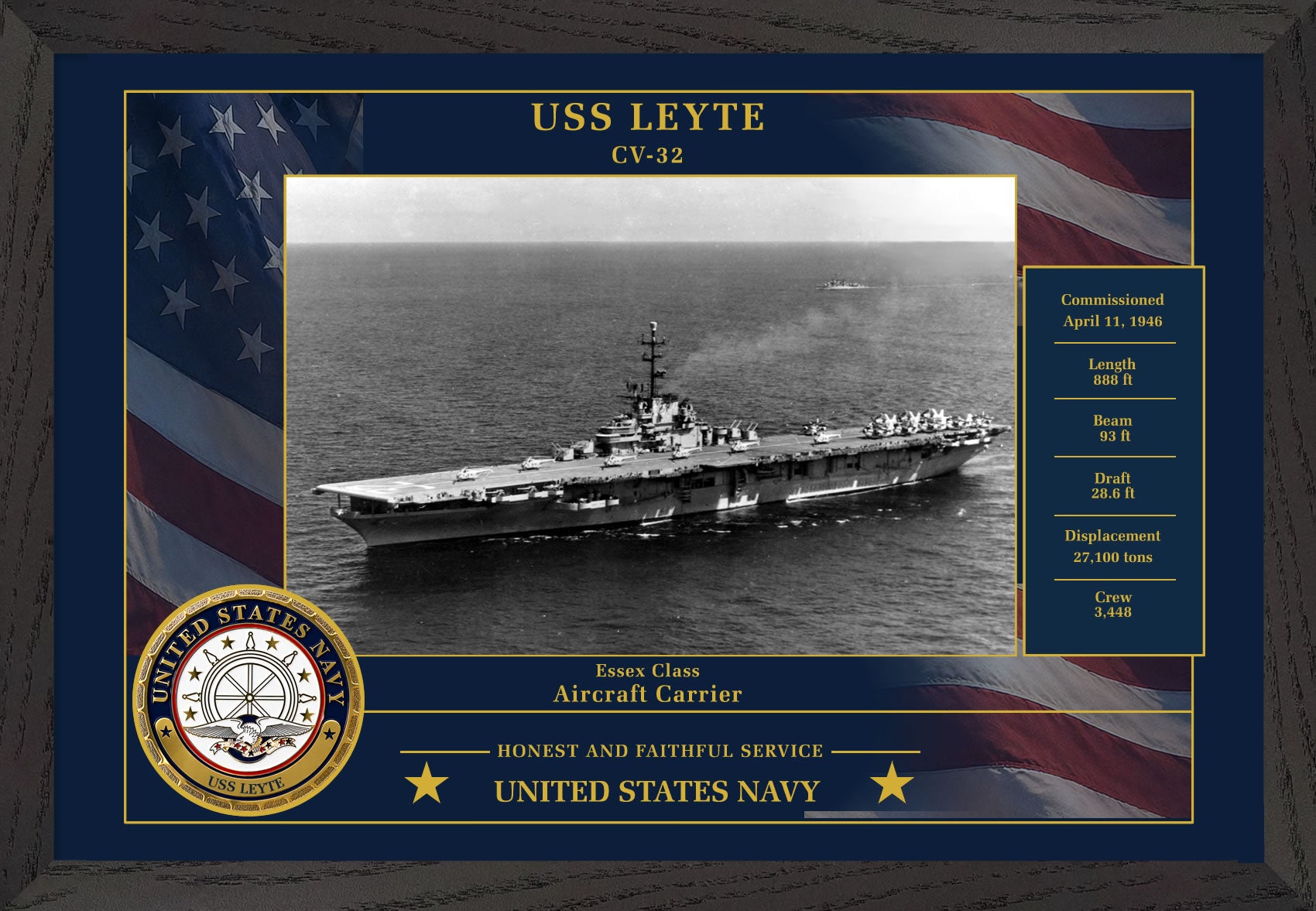 USS Leyte CV-32 Framed Patriotic Photo