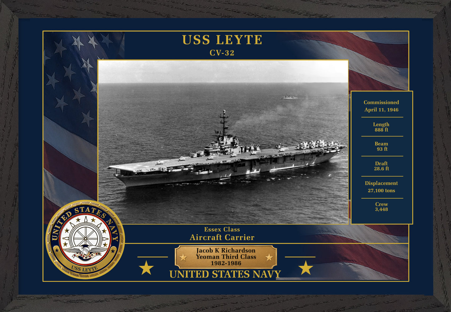 USS Leyte CV-32 Framed Patriotic Photo